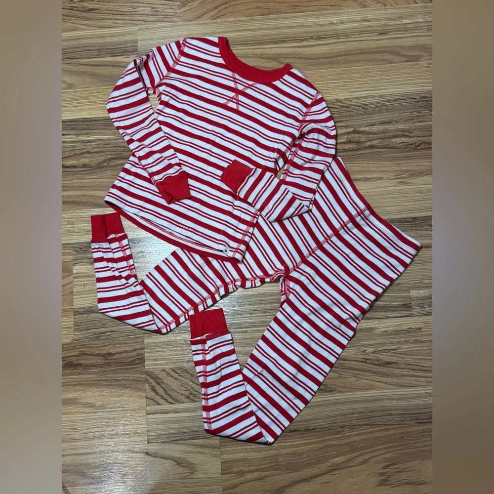 Pact Red and White Striped Kids Pajamas,sz 8